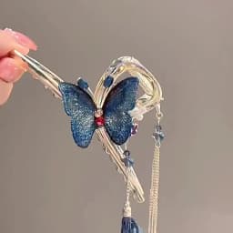 Tassel Blue Butterfly Fashion Hairpin for Women Lady Spring Summer Hair Clip Large Shark Hair Claw 2025 New Headwear Headpiece