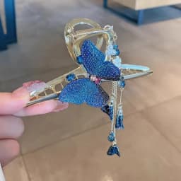 Tassel Blue Butterfly Fashion Hairpin for Women Lady Spring Summer Hair Clip Large Shark Hair Claw 2025 New Headwear Headpiece