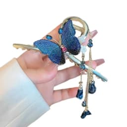 Tassel Blue Butterfly Fashion Hairpin for Women Lady Spring Summer Hair Clip Large Shark Hair Claw 2025 New Headwear Headpiece