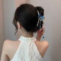 Tassel Blue Butterfly Fashion Hairpin for Women Lady Spring Summer Hair Clip Large Shark Hair Claw 2025 New Headwear Headpiece