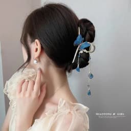 Tassel Blue Butterfly Fashion Hairpin for Women Lady Spring Summer Hair Clip Large Shark Hair Claw 2025 New Headwear Headpiece