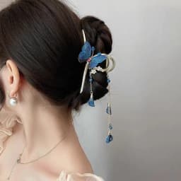 Tassel Blue Butterfly Fashion Hairpin for Women Lady Spring Summer Hair Clip Large Shark Hair Claw 2025 New Headwear Headpiece