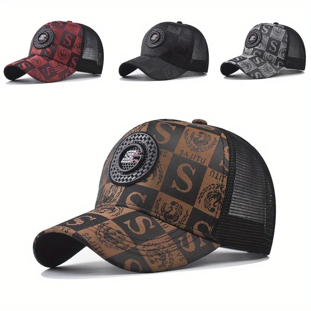 1pc Men's Fashionable Baseball Cap - Breathable Mesh, Snapback, Black/Red, Outdoor Travel
