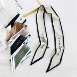 Fashion Women Hair Scarf French Elegant Narrow Long Scarf Satin Silk Bow Tie Letter Print Bag Ribbon Headband Scarves