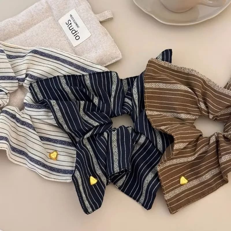 Retro Striped Square Scarf Hair Band Large Intestine Hair Band Female Niche Design Sense Square Headrope Temperament Hair