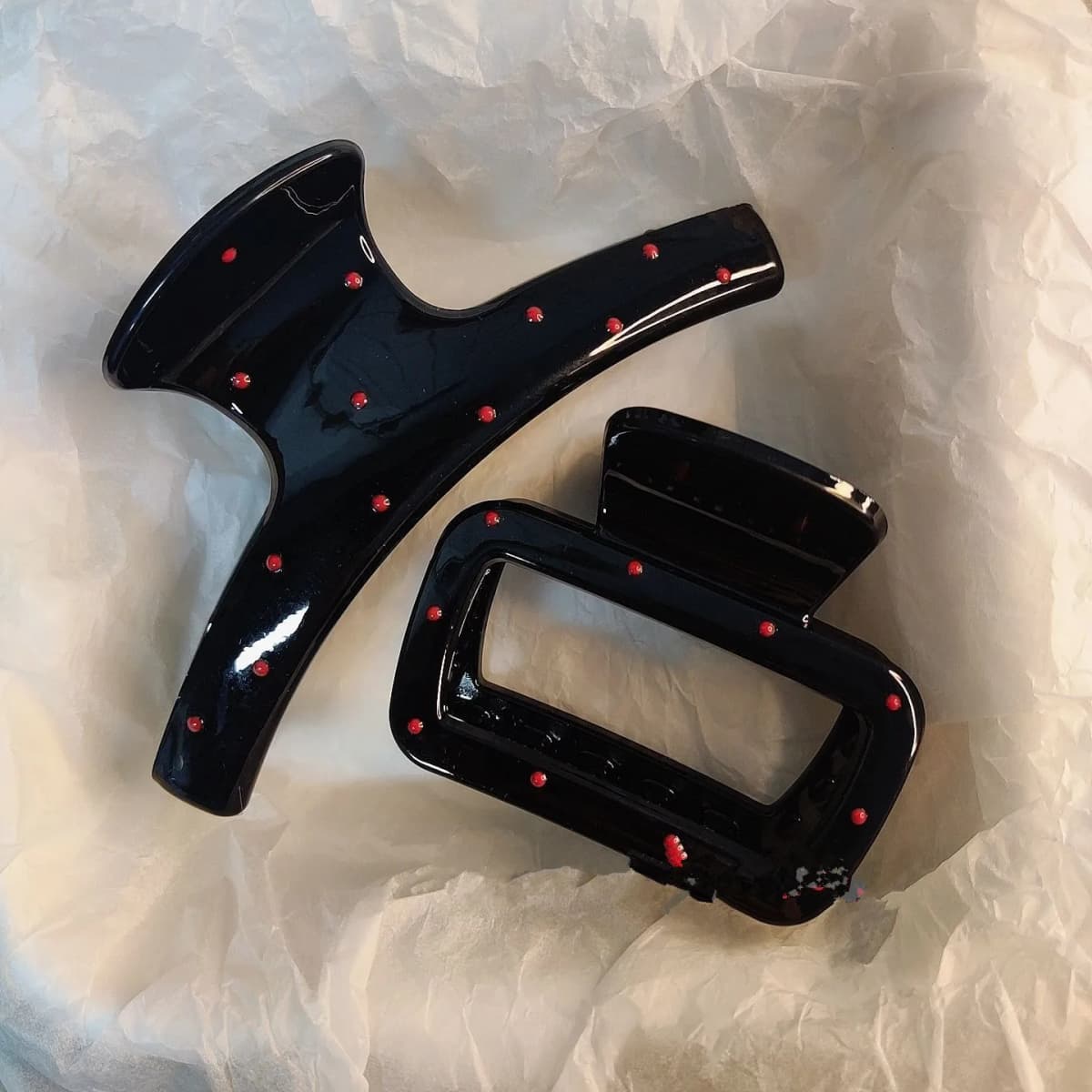 2Pcs Vintage Geometric Square Cross Red Point Dot Hair Claw Clip Women Girl Barrette Hairpin Hair Grab Shark Clip Accessories