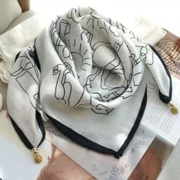 2025 New Plaid Flower Print Scarves With Magnetic Buckle 65cm*65cm Square Cotton and Linen Neck Wraps Elegant Bag Handle Bands