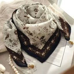 2025 New Plaid Flower Print Scarves With Magnetic Buckle 65cm*65cm Square Cotton and Linen Neck Wraps Elegant Bag Handle Bands