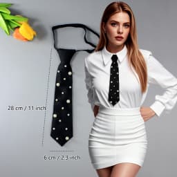 1pc Hand-beaded Academic Style Pre-tied Necktie - Black Women's JK Uniform Tie for Stylish Shirts | Trendy Elegant Streetwear Ve