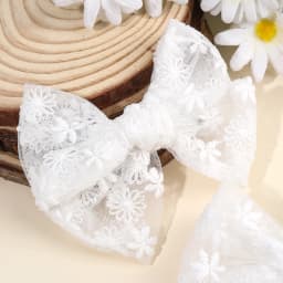 2Pcs Flower Embroidery Bow Hair Clips Sweet Elegant White Lace Net Ponytail Hairpin Girls Kids Children's Headdress Accessories