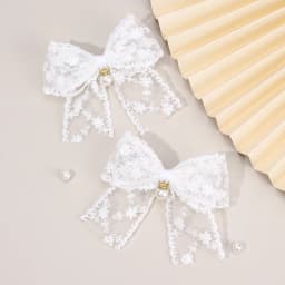 2Pcs Flower Embroidery Bow Hair Clips Sweet Elegant White Lace Net Ponytail Hairpin Girls Kids Children's Headdress Accessories