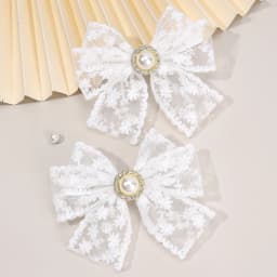2Pcs Flower Embroidery Bow Hair Clips Sweet Elegant White Lace Net Ponytail Hairpin Girls Kids Children's Headdress Accessories