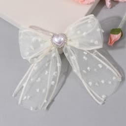 2Pcs Flower Embroidery Bow Hair Clips Sweet Elegant White Lace Net Ponytail Hairpin Girls Kids Children's Headdress Accessories
