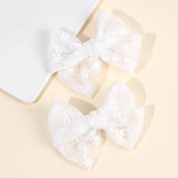 2Pcs Flower Embroidery Bow Hair Clips Sweet Elegant White Lace Net Ponytail Hairpin Girls Kids Children's Headdress Accessories