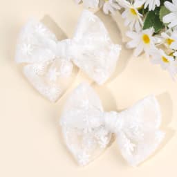 2Pcs Flower Embroidery Bow Hair Clips Sweet Elegant White Lace Net Ponytail Hairpin Girls Kids Children's Headdress Accessories