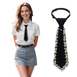A Handcrafted Tie with Pearl Trim, Noble and Elegant, in a Solid Color, Suitable for Business Events, Everyday Wear, Hosting Events, Etc