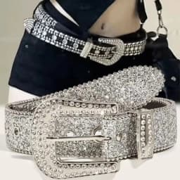 Punk Rhinestone Belt Belt Brand 2.3cm Y2K Bling Sequin Designer Belts Pu Fashion Waistband Jeans Pants Decor Belt for Women Men