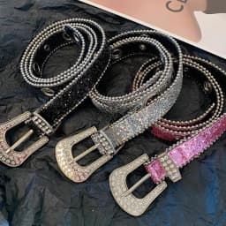 Punk Rhinestone Belt Belt Brand 2.3cm Y2K Bling Sequin Designer Belts Pu Fashion Waistband Jeans Pants Decor Belt for Women Men