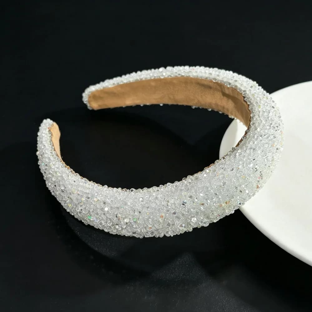 Glitter Rhinestone Pearl Hair Band Vintage Thick Sponge Headbands Fashion Non Slip Hair Hoop For Women Girls Evening Dress Decor