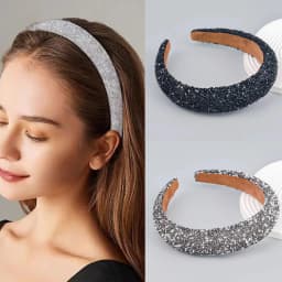 Glitter Rhinestone Pearl Hair Band Vintage Thick Sponge Headbands Fashion Non Slip Hair Hoop For Women Girls Evening Dress Decor