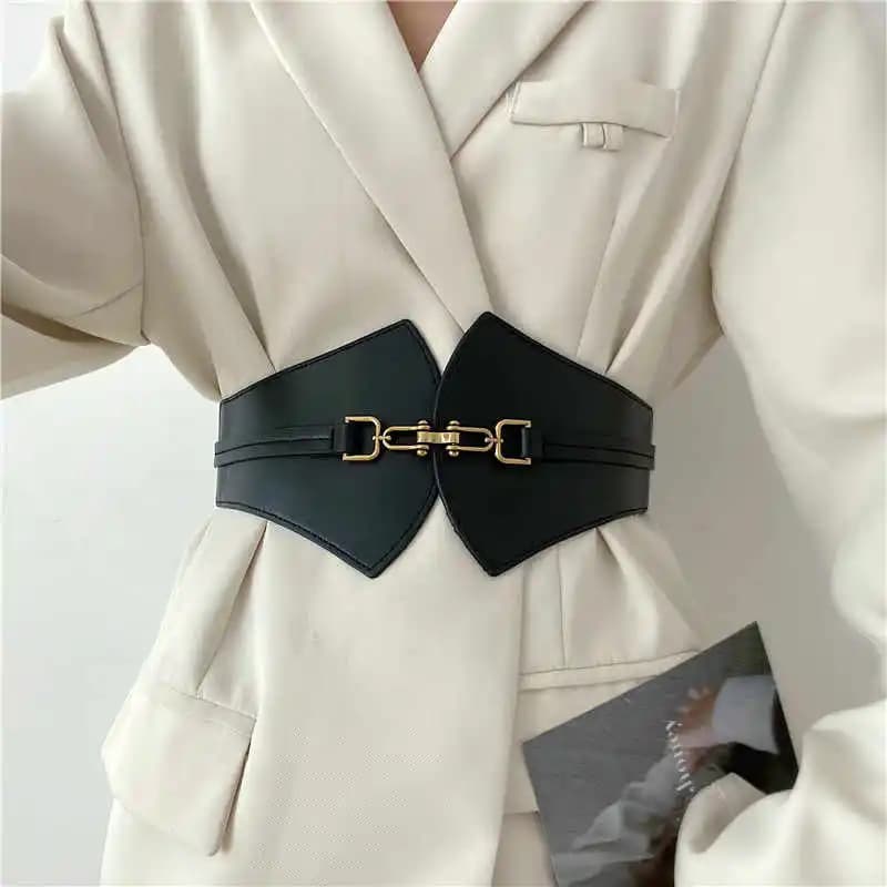 1pcs Waist Cincher Women's Black Stretchable Adjustable Wide Belt to Match Suit Waist Belt Retro Fashion All-Match Sweater Belt