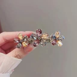 Korean Style High-end Multi-color Crystal Flower Hairpin Women's Back of Head Half-tied Spring Clip Elegant Alloy Headwear