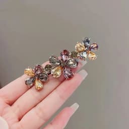 Korean Style High-end Multi-color Crystal Flower Hairpin Women's Back of Head Half-tied Spring Clip Elegant Alloy Headwear