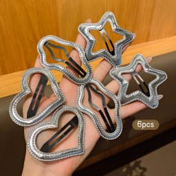 6 silver star heart-shaped BB clips with sweet and stylish hair clips suitable for daily use