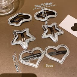 6 silver star heart-shaped BB clips with sweet and stylish hair clips suitable for daily use