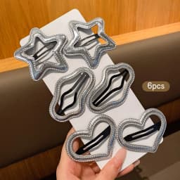 6 silver star heart-shaped BB clips with sweet and stylish hair clips suitable for daily use
