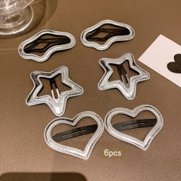 6 silver star heart-shaped BB clips with sweet and stylish hair clips suitable for daily use