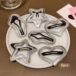 6 silver star heart-shaped BB clips with sweet and stylish hair clips suitable for daily use