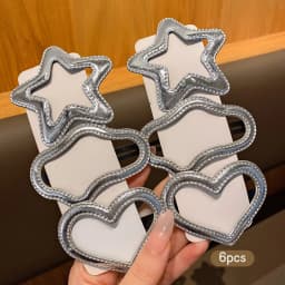 6 silver star heart-shaped BB clips with sweet and stylish hair clips suitable for daily use