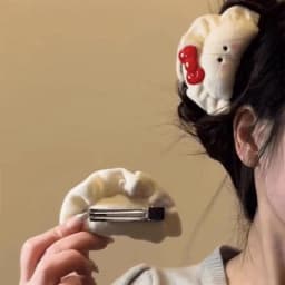 1pc Cute and Cute Powder Blusher Dumplings Hair Clip with Bow Tie on the Back of the Head