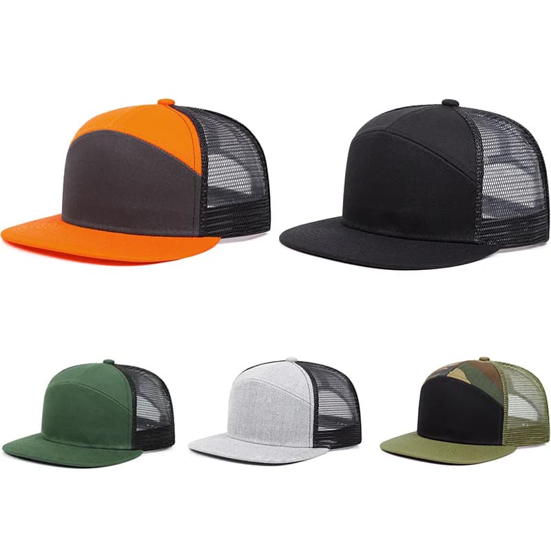 Simple spliced smooth board baseball caps for men and women, outdoor mesh fabric, summer flat edge mesh caps, hip-hop trend