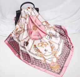 Fashion Square Silk Scarf Women Printed Chain Satin Neckerchief Mulim Hijab Luxury Shawl Hairband Bandana Foulard 90*90cm