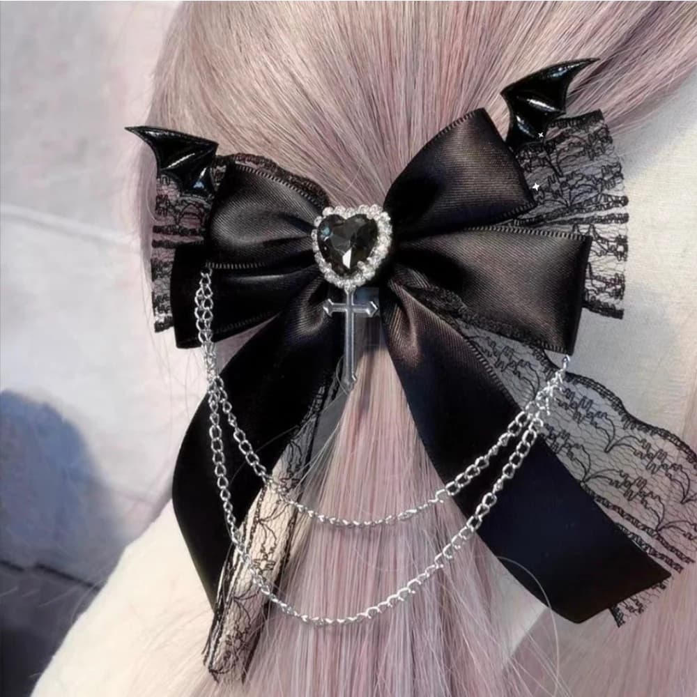 Women's Harajuku Steampunk Handmade Headwear Double Ponytails Subculture Japanese Spicy Girls Lolita Y2K Gothic bow Hairpins