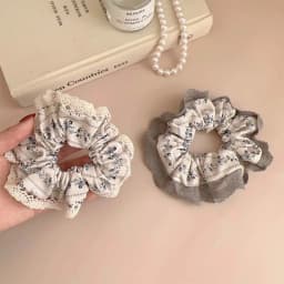 2025 New White Gray Floral Scrunchies Hairbands Lace Sweet Hair Ropes Ties Girls Preppy Chic Rubber Band Elegant Ponytail Holder