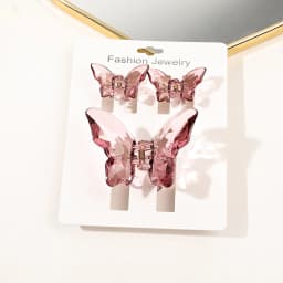 3Pcs Pink Medium Butterfly Hair Clips for Thick Thin Hair,Non Slip Cute Transparently Hair Claw Clip for Women Girls
