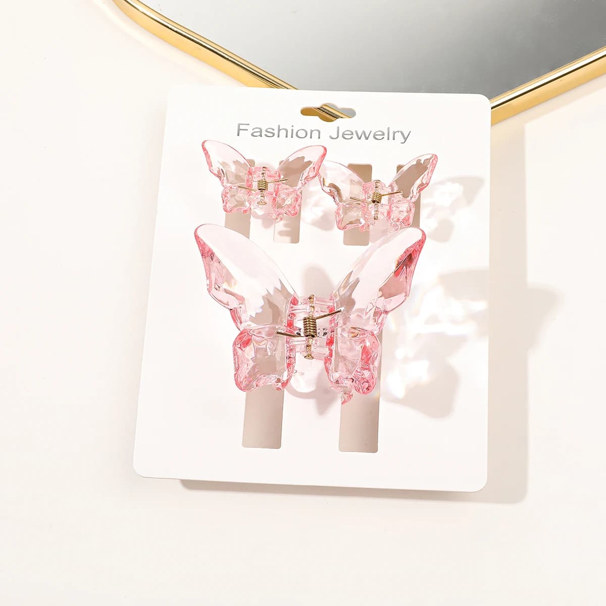 3Pcs Pink Medium Butterfly Hair Clips for Thick Thin Hair,Non Slip Cute Transparently Hair Claw Clip for Women Girls