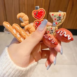 1/5pcs funny food hair clip for women; cute duck mouth clip; side bangs pizza hot dog bread popular hair pin