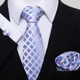 Fashion Brand Hot Sale Blue Plaid 8 cm Tie Pocket Squares Cufflink Set Necktie Men Wedding Accessories Fit Formal Party