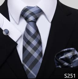 Fashion Brand Hot Sale Blue Plaid 8 cm Tie Pocket Squares Cufflink Set Necktie Men Wedding Accessories Fit Formal Party