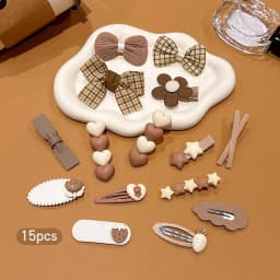15 coffee colored bow hair clips with simple clips suitable for daily hair accessories