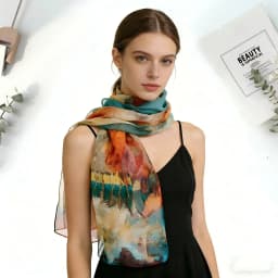 Summer Women Birch Forest Landscape Thin Soft Beach Silky Georgette Scarf Shawls 160cm Long Wraps Beach Sunscreen Hijab