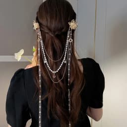 New Chinese Style Rhinestones Flower Hair Clips Imitation Pearl Long Tassel Hairpins Original Duckbill Clip Hanfu Accessories