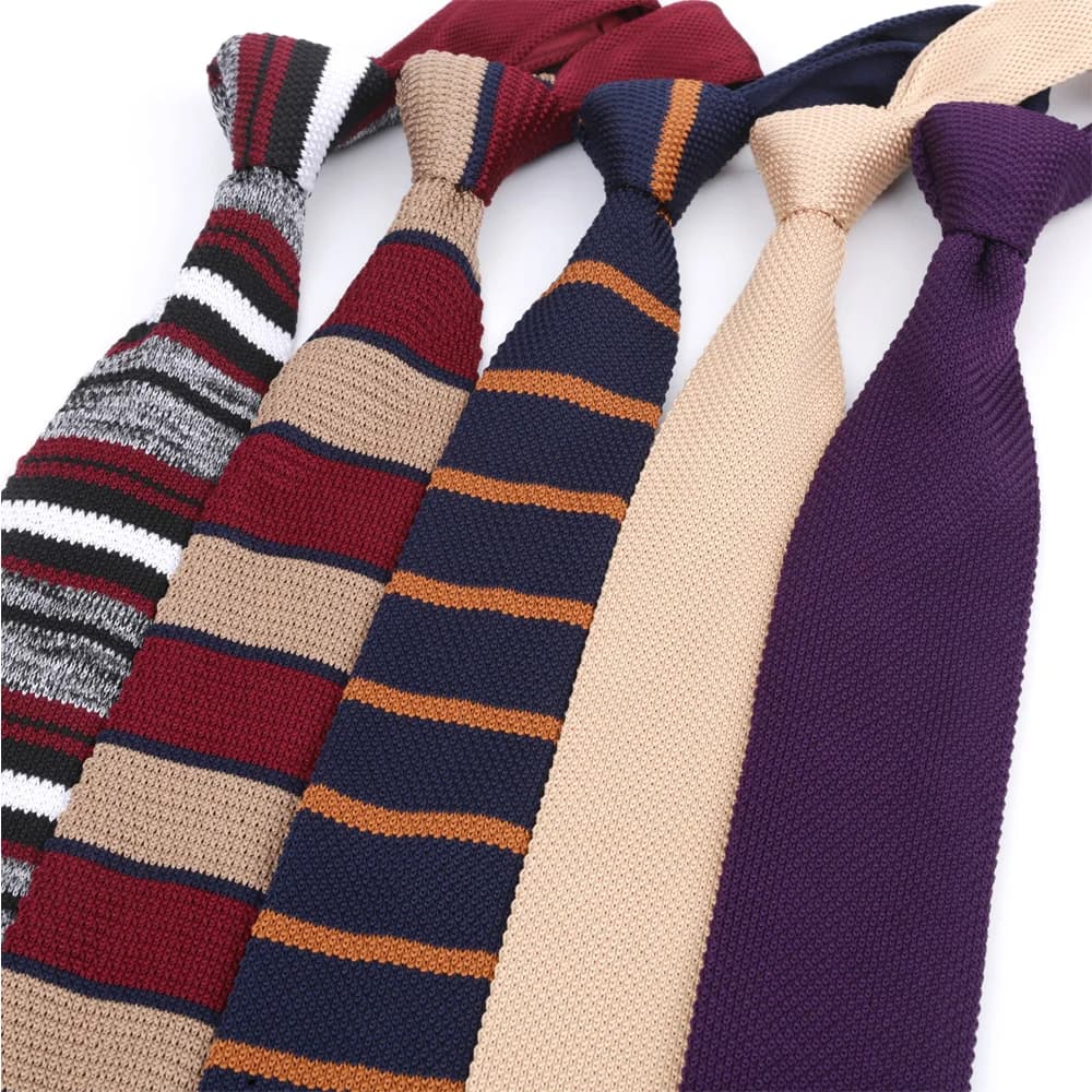 7cm Knitted Ties For Men Slim Fashion Neckties Striped Solid Plain Black Red Knit Tie Men Wedding Daily Casual Neck Cravatas