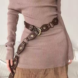Mirad Retro Rivet Women's Belt Versatile Ethnic Style Dress Pants Belt Millennium Spicy Girl Design Belt