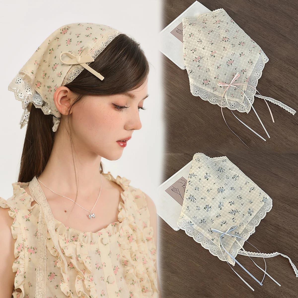 Summer Fresh Lace Hair Band, Silk Scarf, Hair Accessory, Retro Country Style Headwear, Bohemian Style, Travel to the Seaside