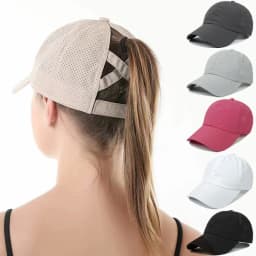 Women Men Baseball Caps Summer Solid Color Golf Wear Sport Leisure Cross Ponytail Hat Mesh Quick-Drying Half-Hollow Peaked Cap